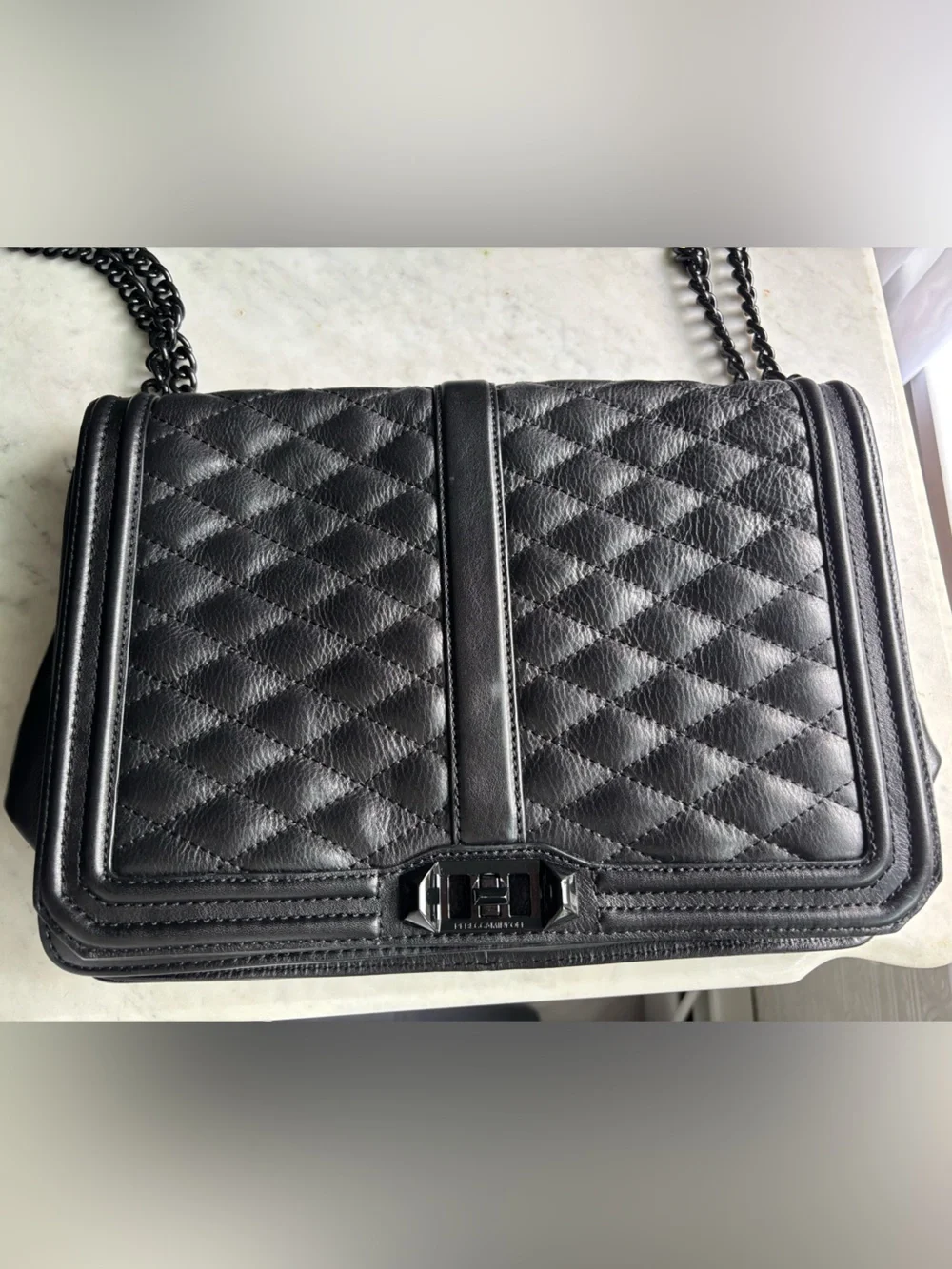 Rebecca Minkoff Black Jumbo Love Quilted Leather Shoulder Bag with Turn-Lock - Picture 2 of 16
